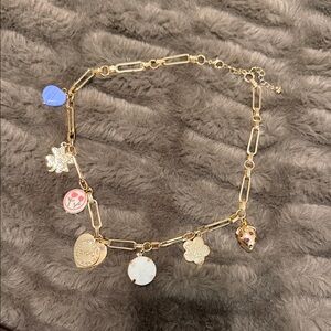 Gold Charm Necklace with Multicolor Accents